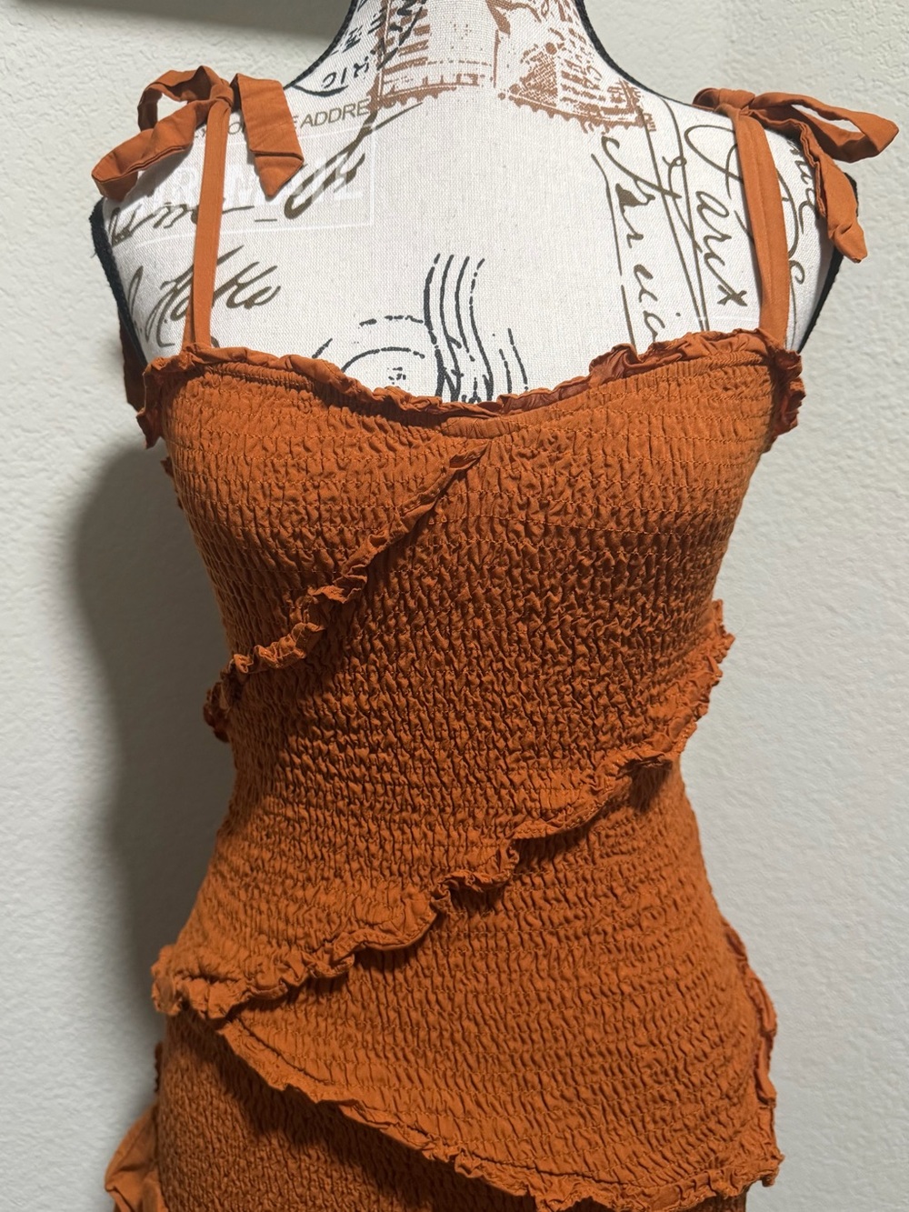 Astr Rust Orange Smocked Ruffle Mini Dress - Picture 3 of 11